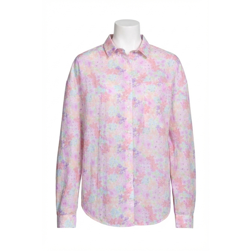 NEW FOR LOVE & LEMONS kennedy floral-print cotton-poplin shirt in light pink flo